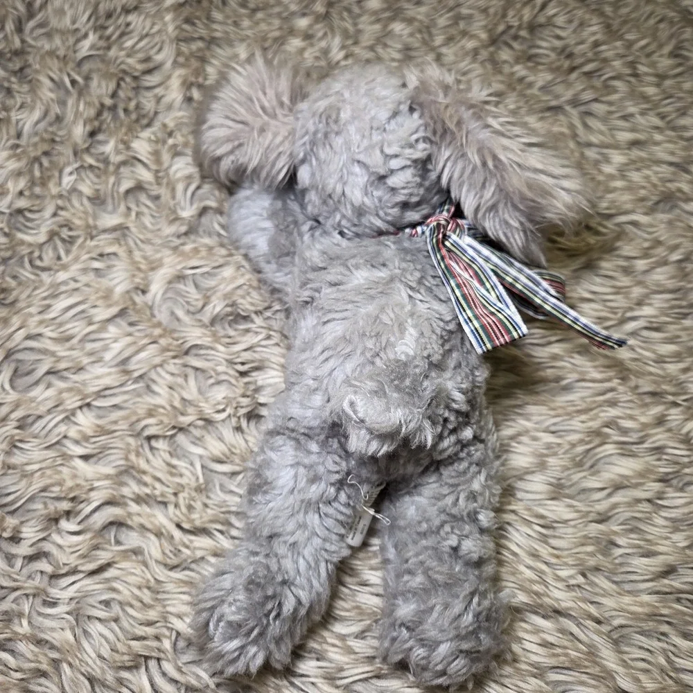 Graphics International 1983 Laying Plush Gray Poodle Dog‎ Stuffed Animal Ribbon